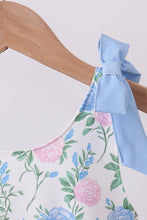 Load image into Gallery viewer, Blue floral smocked gingham one-piece swimsuit