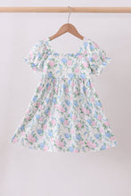 Load image into Gallery viewer, Blue floral print ruffle mom&me dress