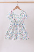 Load image into Gallery viewer, Blue floral print ruffle mom&me dress