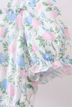 Load image into Gallery viewer, Blue floral print ruffle mom&me dress