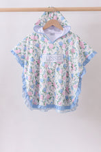 Load image into Gallery viewer, Blue floral blessed embroidery ruffle cover up