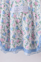 Load image into Gallery viewer, Blue floral blessed embroidery ruffle cover up