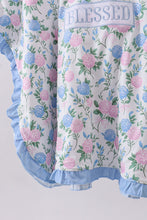 Load image into Gallery viewer, Blue floral blessed embroidery ruffle cover up