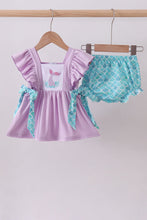 Load image into Gallery viewer, Purple mermaid embroidery ruffle bloomer set