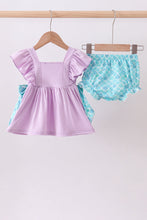 Load image into Gallery viewer, Purple mermaid embroidery ruffle bloomer set