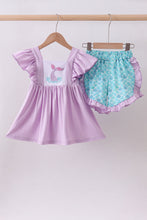 Load image into Gallery viewer, Purple mermaid embroidery ruffle shorts set