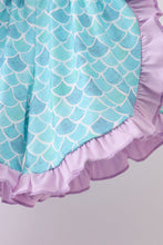 Load image into Gallery viewer, Purple mermaid embroidery ruffle shorts set