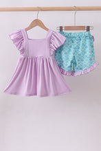 Load image into Gallery viewer, Purple mermaid embroidery ruffle shorts set
