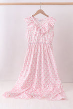 Load image into Gallery viewer, Pink bow ruffle tiered dress