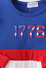 Load image into Gallery viewer, Blue 1776 flag embroidery ruffle shorts set