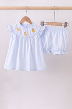 Load image into Gallery viewer, Blue duck embroidery stripe ruffle girl set