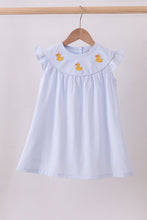 Load image into Gallery viewer, Blue duck embroidery stripe ruffle dress