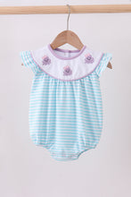 Load image into Gallery viewer, Blue octopus embroidery stripe ruffle bubble