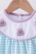 Load image into Gallery viewer, Blue octopus embroidery stripe ruffle bubble
