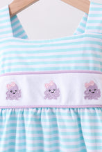 Load image into Gallery viewer, Blue octopus embroidery stripe ruffle dress