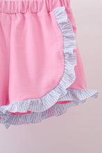 Load image into Gallery viewer, Blue watermelon stripe ruffle shorts set