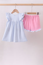 Load image into Gallery viewer, Blue watermelon stripe ruffle shorts set