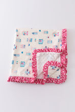 Load image into Gallery viewer, Platinum balcony print ruffle soft baby blanket