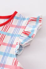 Load image into Gallery viewer, Platinum Blue & white floral print ruffle plaid dress