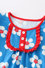 Load image into Gallery viewer, Platinum Blue & white floral print ruffle girl set