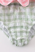 Load image into Gallery viewer, Green seersucker gingham one-piece girl swimsuit