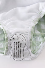 Load image into Gallery viewer, Green seersucker gingham one-piece girl swimsuit