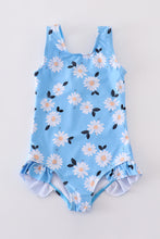 Load image into Gallery viewer, Blue daisy print one-piece girl swimsuit UPF50+