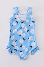 Load image into Gallery viewer, Blue daisy print one-piece girl swimsuit UPF50+