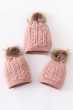 Load image into Gallery viewer, Dust rose cable knit pom pom beanie hat baby toddler adult
