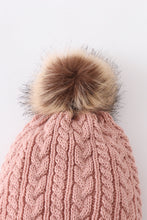 Load image into Gallery viewer, Dust rose cable knit pom pom beanie hat baby toddler adult
