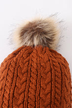 Load image into Gallery viewer, Rust cable knit pom pom beanie hat baby toddler adult

