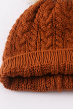 Load image into Gallery viewer, Rust cable knit pom pom beanie hat baby toddler adult
