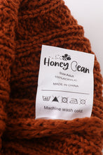 Load image into Gallery viewer, Rust cable knit pom pom beanie hat baby toddler adult
