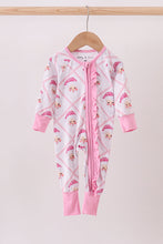 Load image into Gallery viewer, Pink santa claus bamboo ruffle zipper romper
