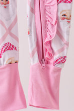 Load image into Gallery viewer, Pink santa claus bamboo ruffle zipper romper
