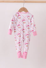 Load image into Gallery viewer, Pink santa claus bamboo ruffle zipper romper
