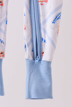 Load image into Gallery viewer, Blue santa claus bamboo zipper romper
