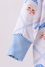Load image into Gallery viewer, Blue santa claus bamboo zipper romper
