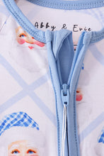 Load image into Gallery viewer, Blue santa claus bamboo zipper romper

