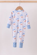 Load image into Gallery viewer, Blue santa claus bamboo zipper romper
