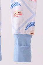 Load image into Gallery viewer, Blue santa claus bamboo zipper romper
