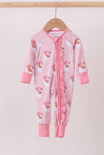 Load image into Gallery viewer, Pink santa claus bamboo ruffle zipper romper
