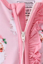 Load image into Gallery viewer, Pink santa claus bamboo ruffle zipper romper
