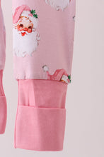 Load image into Gallery viewer, Pink santa claus bamboo ruffle zipper romper
