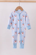 Load image into Gallery viewer, Blue santa bamboo pajama zipper romper
