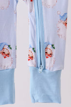 Load image into Gallery viewer, Blue santa bamboo pajama zipper romper

