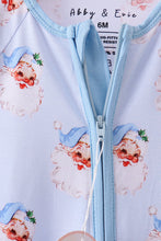 Load image into Gallery viewer, Blue santa bamboo pajama zipper romper
