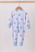 Load image into Gallery viewer, Blue santa bamboo pajama zipper romper
