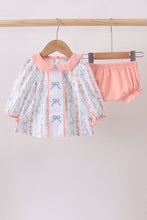Load image into Gallery viewer, Pink floral bow embroidery bloomer set
