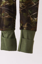 Load image into Gallery viewer, Forest Leaf Camo bamboo zipper romper
